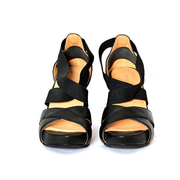 L'armour Des Pieds Paris Shoes - L'AMOUR DES PIEDS ~ Strappy Black Leather Wedge Heels Size 7 M- Excellent Cond.